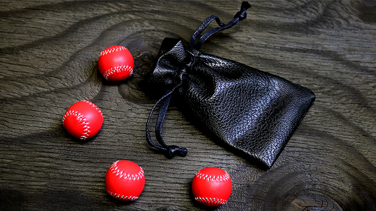 Set of 4 Leather Balls for Cups and Balls (Red with White Stitching) | Leo Smetsers 