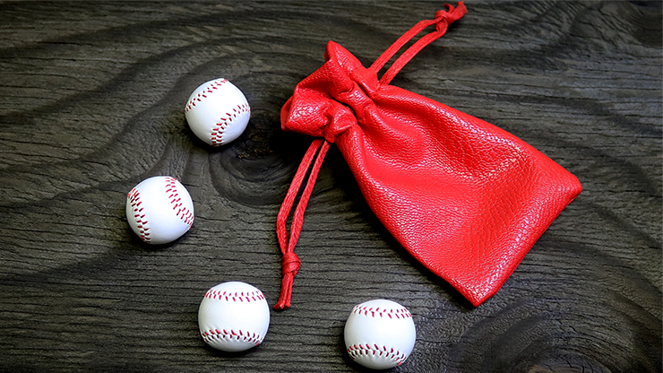 Set of 4 Leather Balls for Cups and Balls (White w/Red Stitching) | Leo Smetsers 