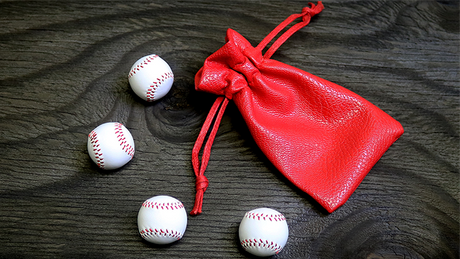 Set of 4 Leather Balls for Cups and Balls (White w/Red Stitching) | Leo Smetsers 