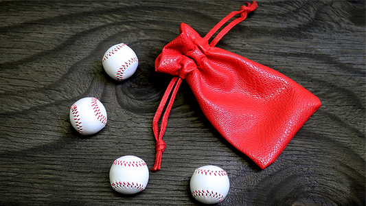 Set of 4 Leather Balls for Cups and Balls (White w/Red Stitching) | Leo Smetsers 