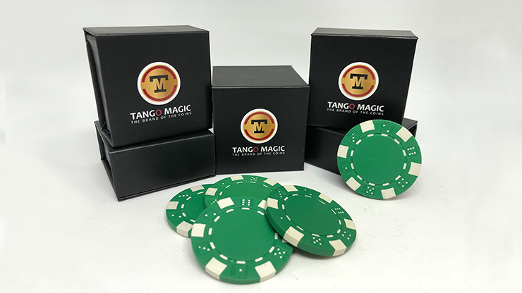 Expanded Shell Coin, Poker Chip Green plus 4 Regular Chips (PK001G) | Tango Magic